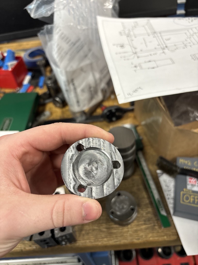 Machined component on the bench