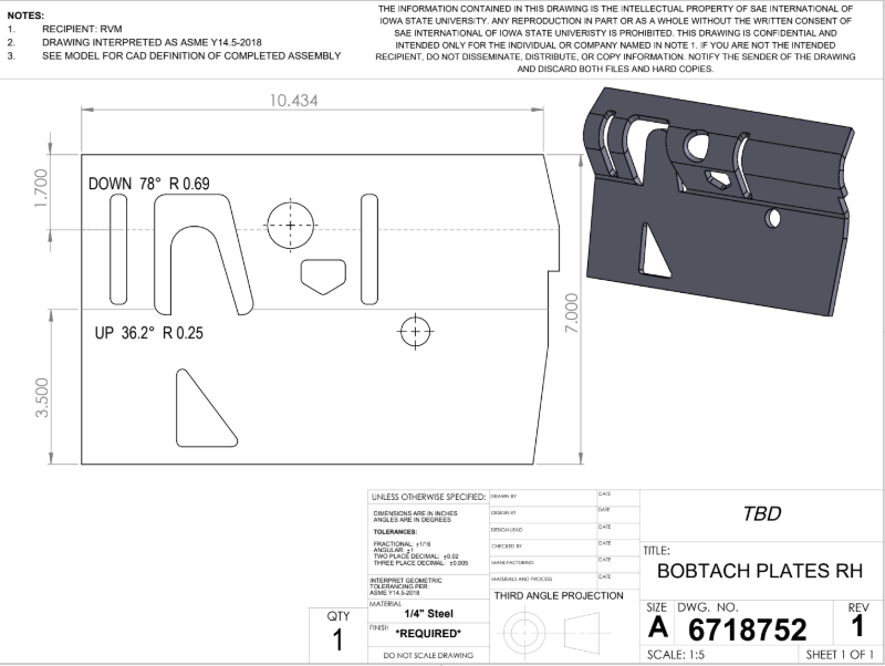 Right-hand Bobtach plate drawing